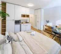 Sunny studio apartment overview