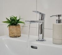 Bathroom sink faucet close-up