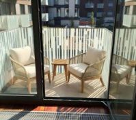 Balcony seating with city view