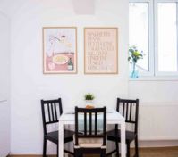 Dining area with table and art