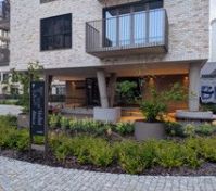 Building exterior with garden entrance
