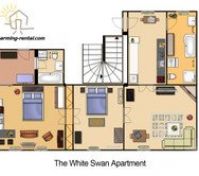 floor plan - each side of the apartment has got its own entrance - can be used entirely separately by 2 couples