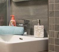 Bathroom sink detail with towel