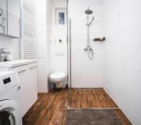 Bathroom with shower. Washing machine and dryer available 