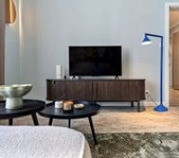 Living room TV and floor lamp