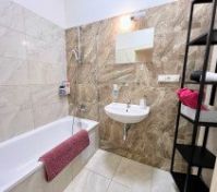 Bathroom tub and sink closeup