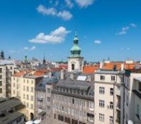 Prague rooftop panorama with church