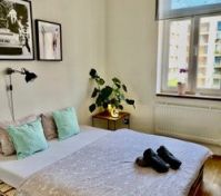 Cozy bedroom pallet bed with plants