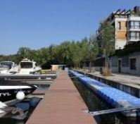 Marina dock with boats building