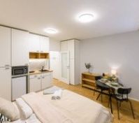 Open studio with kitchen and dining