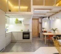 Modern, well-equipped kitchen with everything you need – induction hob, oven, microwave, and fridge. Clean design with thoughtful details, cozy lighting, make it your home !