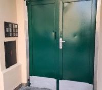 The entrance to the building with electronic intercom 