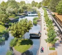 V létě 2025 bude 200m od bytu dokončeno nové nábřeží Svratky na nějž je napojena cyklostezka vedoucí podél řeky až k OC Olympia