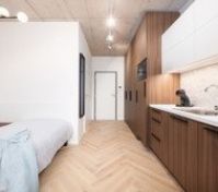 Studio open plan bed and kitchen