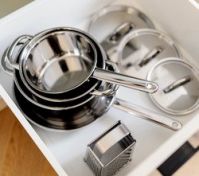 Kitchen drawer with pots and pans