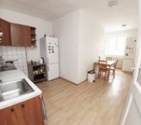 Kitchen with dining area and fridge