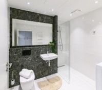 Modern bathroom with shower and marble
