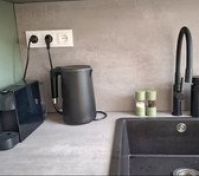 Kitchen counter with sink and appliances